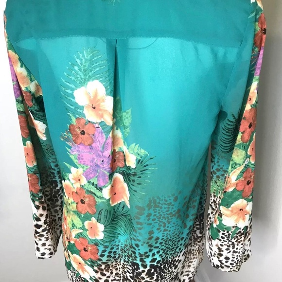 Soft Surroundings Tunic Symphony Night Floral Animal Print Top M Roll Tab Sleeve - Picture 3 of 13